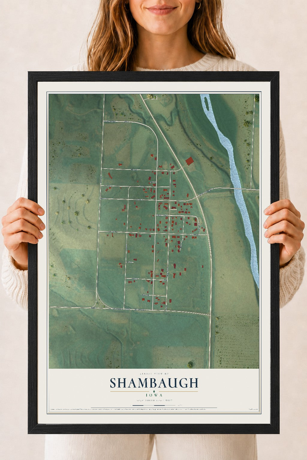 Map of Shambaugh, Iowa, 18 x 24 inch print in a black wood frame