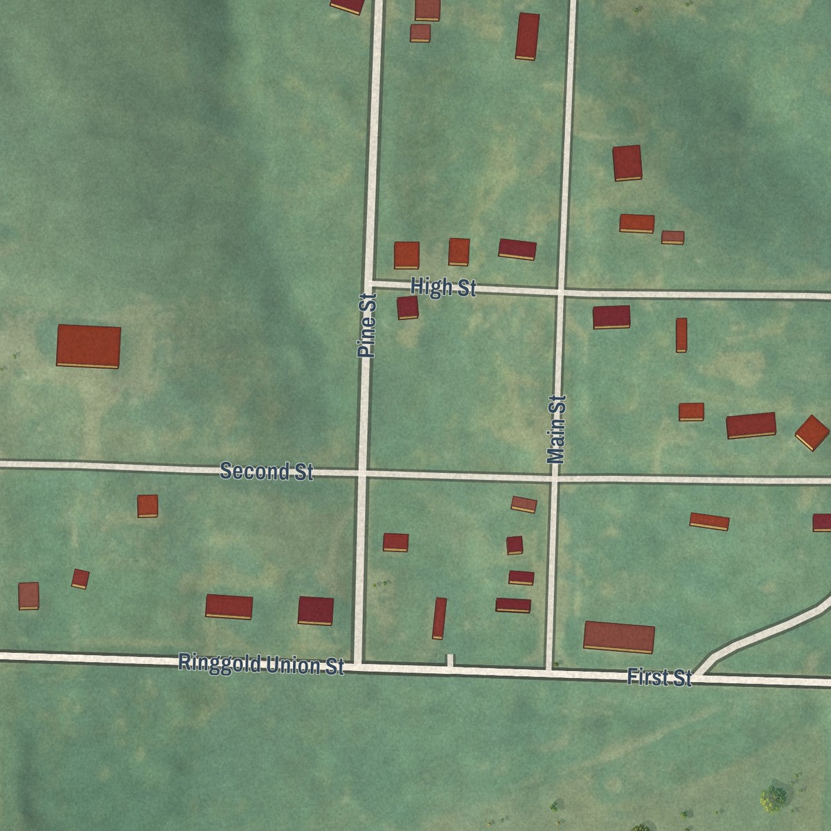 Close-up of the map of Shannon City, Iowa print showing street and building detail
