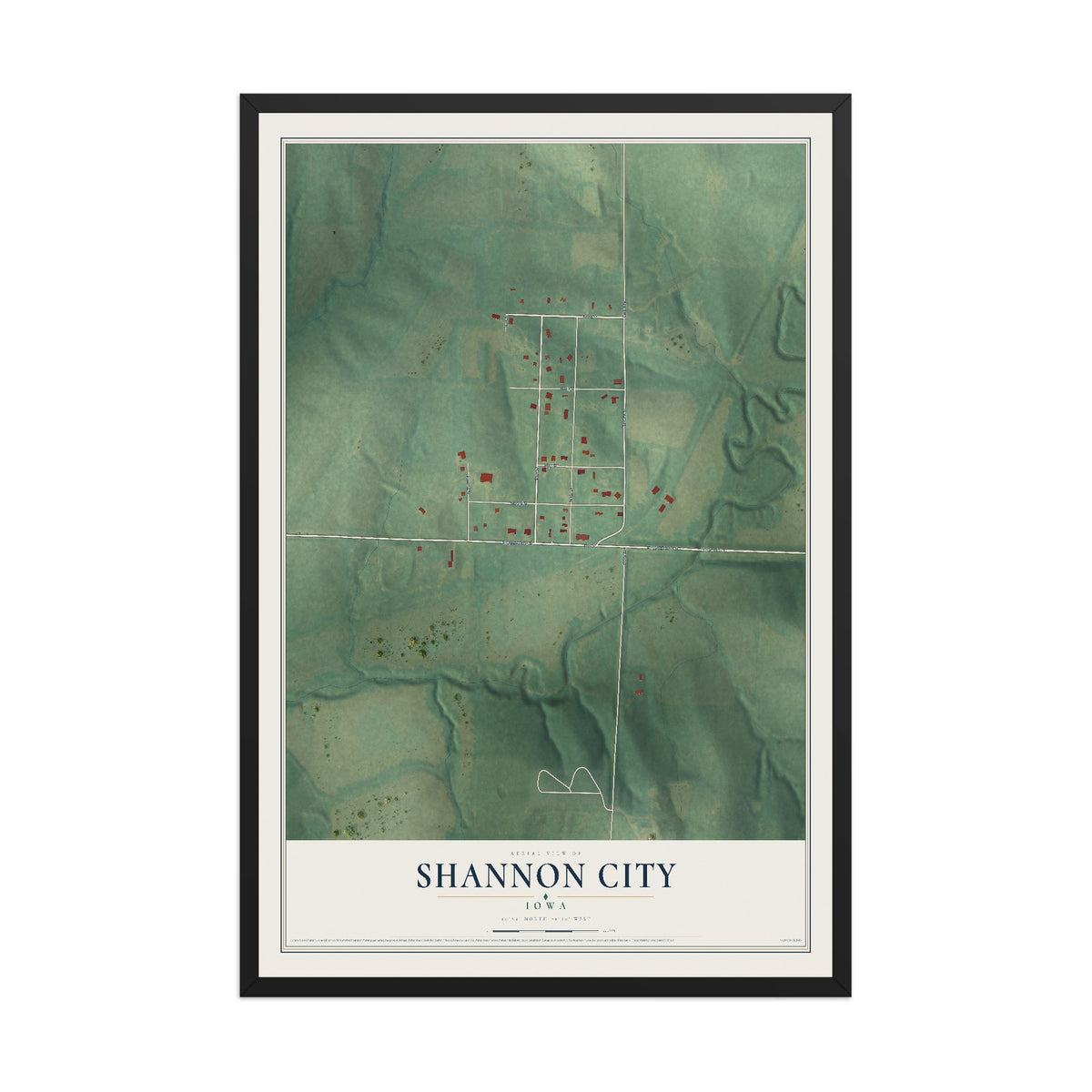 Map of Shannon City, Iowa, 12 x 18 inch print in a black wood frame