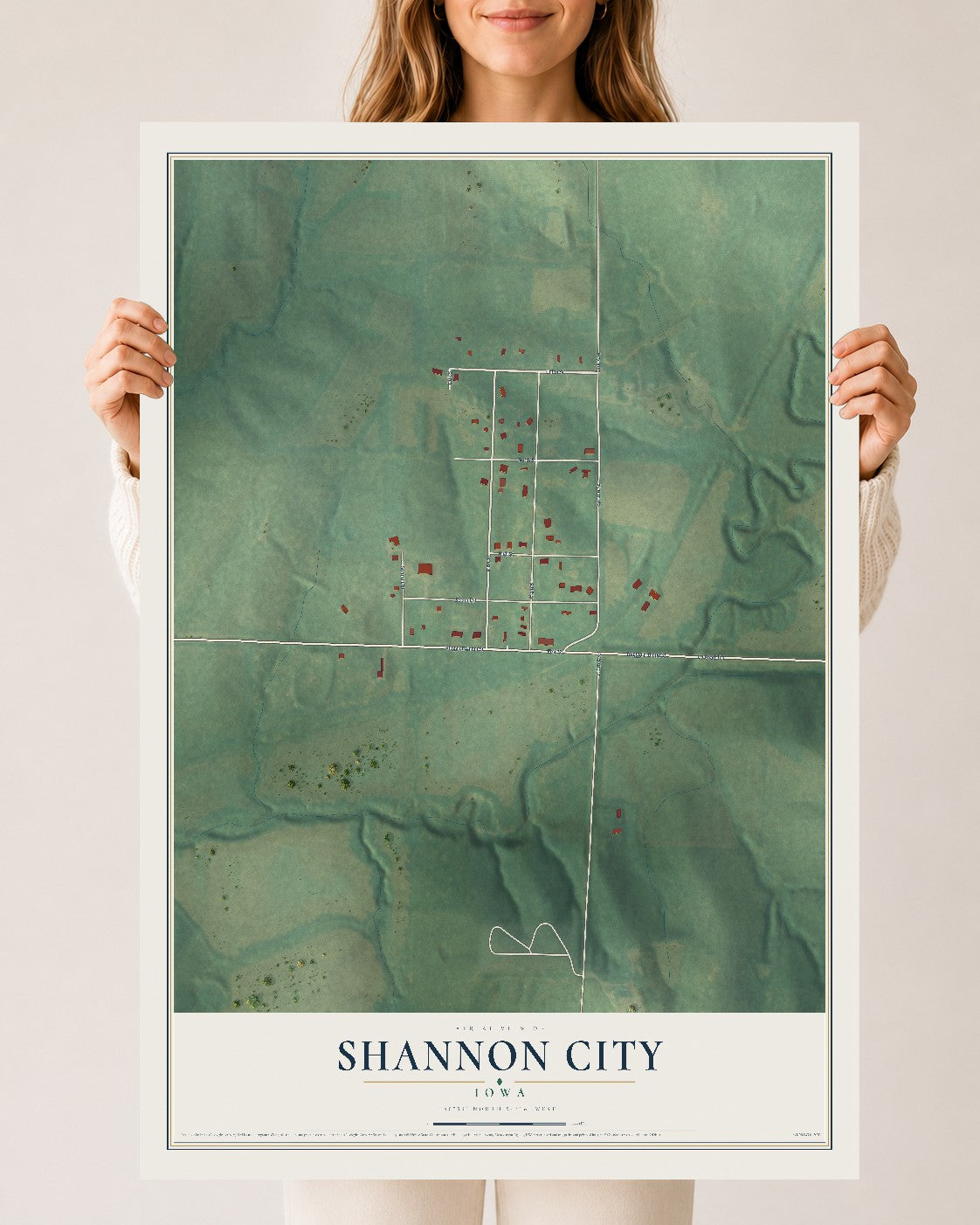 Map of Shannon City, Iowa, 24 x 36 inch unframed archival matte print