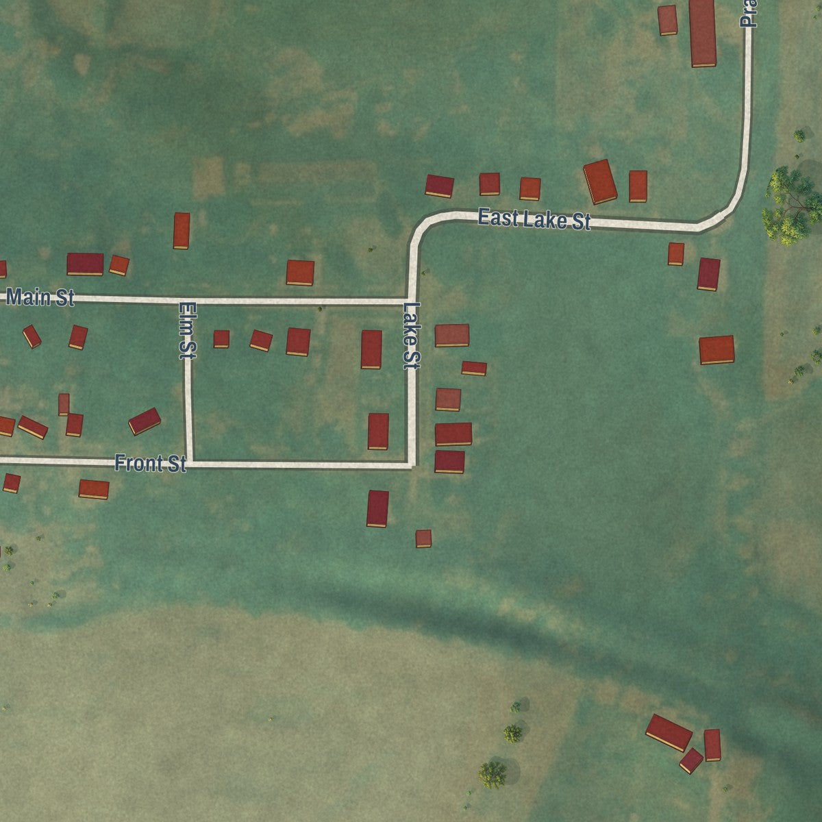 Second close-up of the map of Sharpsburg, Iowa print showing more streets and buildings