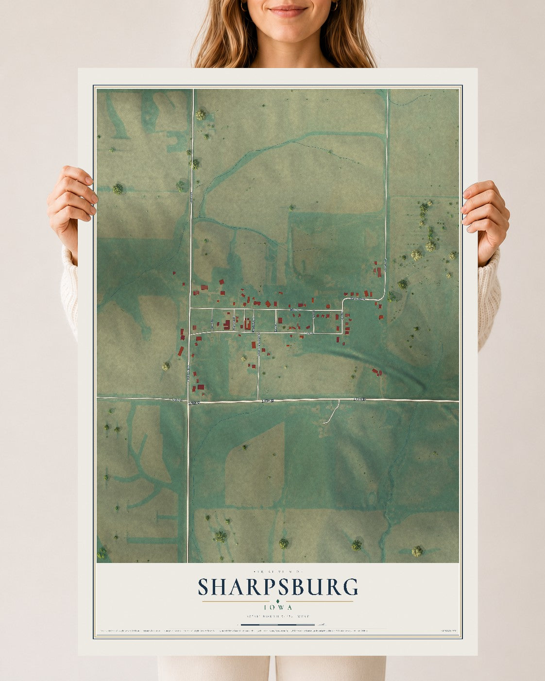 Map of Sharpsburg, Iowa, 24 x 36 inch unframed archival matte print
