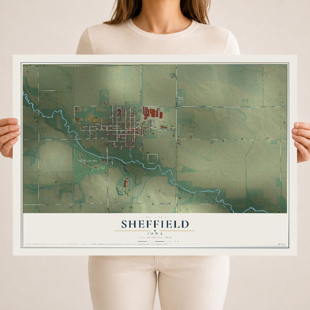 Map of Sheffield, Iowa, 18 x 24 inch unframed archival matte print