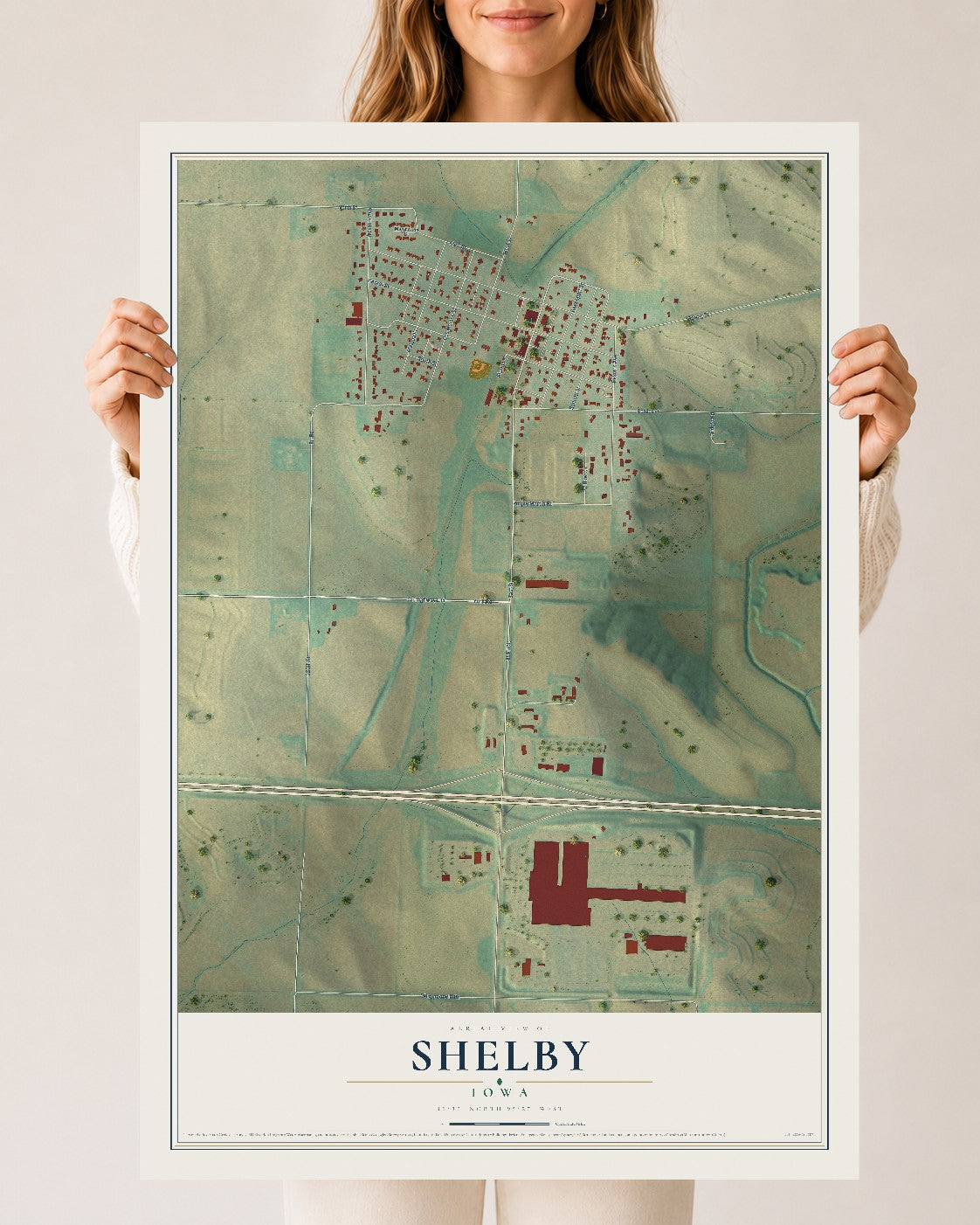 Map of Shelby, Iowa, 24 x 36 inch unframed archival matte print