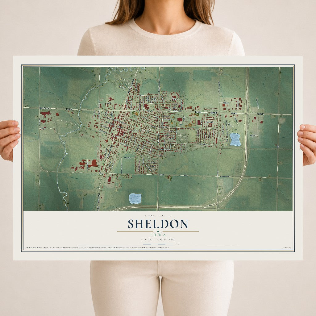 Map of Sheldon, Iowa, 18 x 24 inch unframed archival matte print