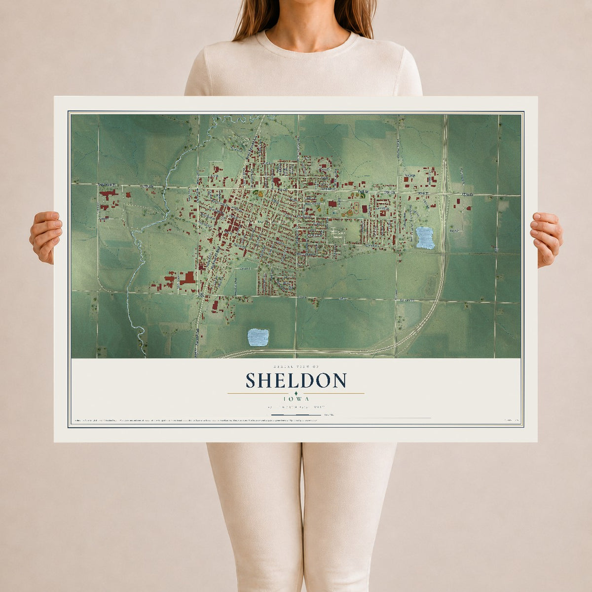 Map of Sheldon, Iowa, 24 x 36 inch unframed archival matte print