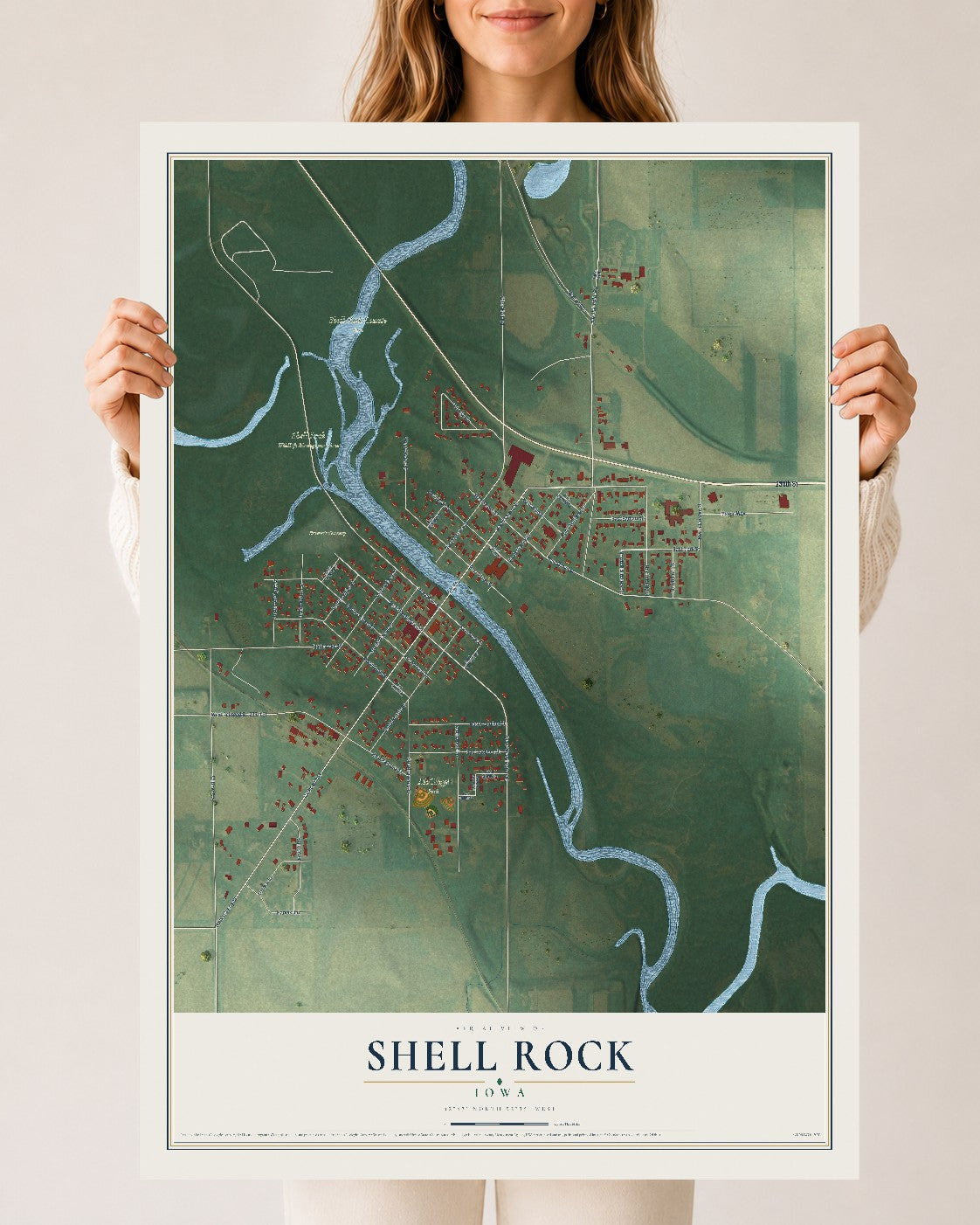 Map of Shell Rock, Iowa, 24 x 36 inch unframed archival matte print