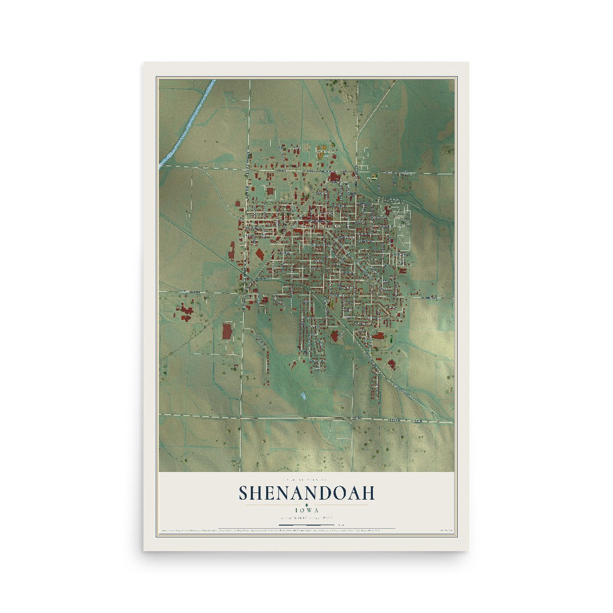 Map of Shenandoah, Iowa, 12 x 18 inch unframed archival matte print