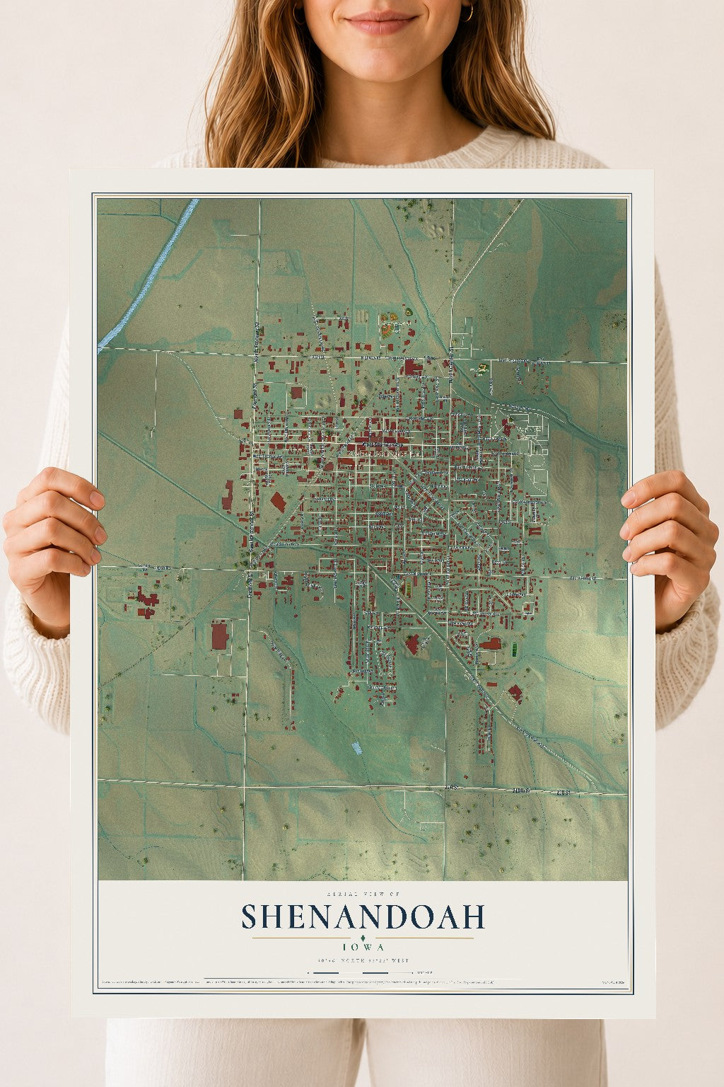 Map of Shenandoah, Iowa, 18 x 24 inch unframed archival matte print