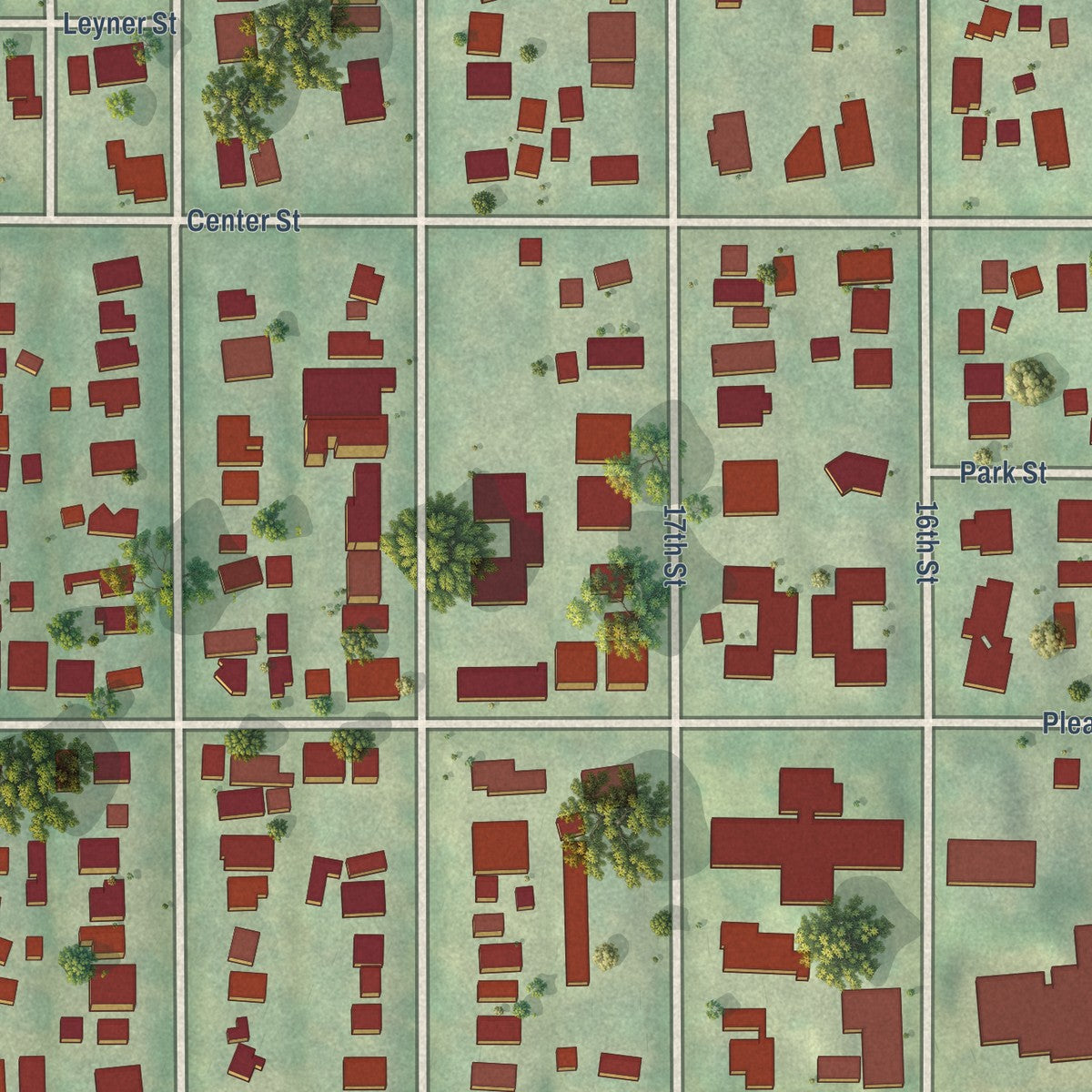 Close-up of the map of Sherman Hill, Iowa print showing street and building detail