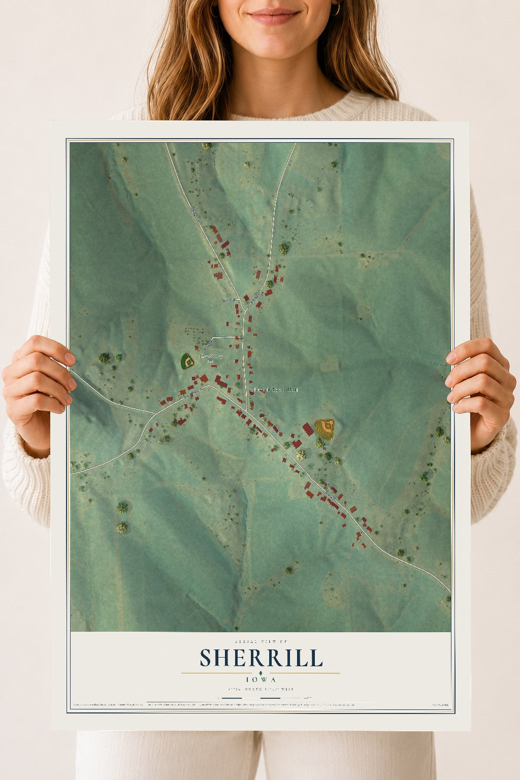 Map of Sherrill, Iowa, 18 x 24 inch unframed archival matte print