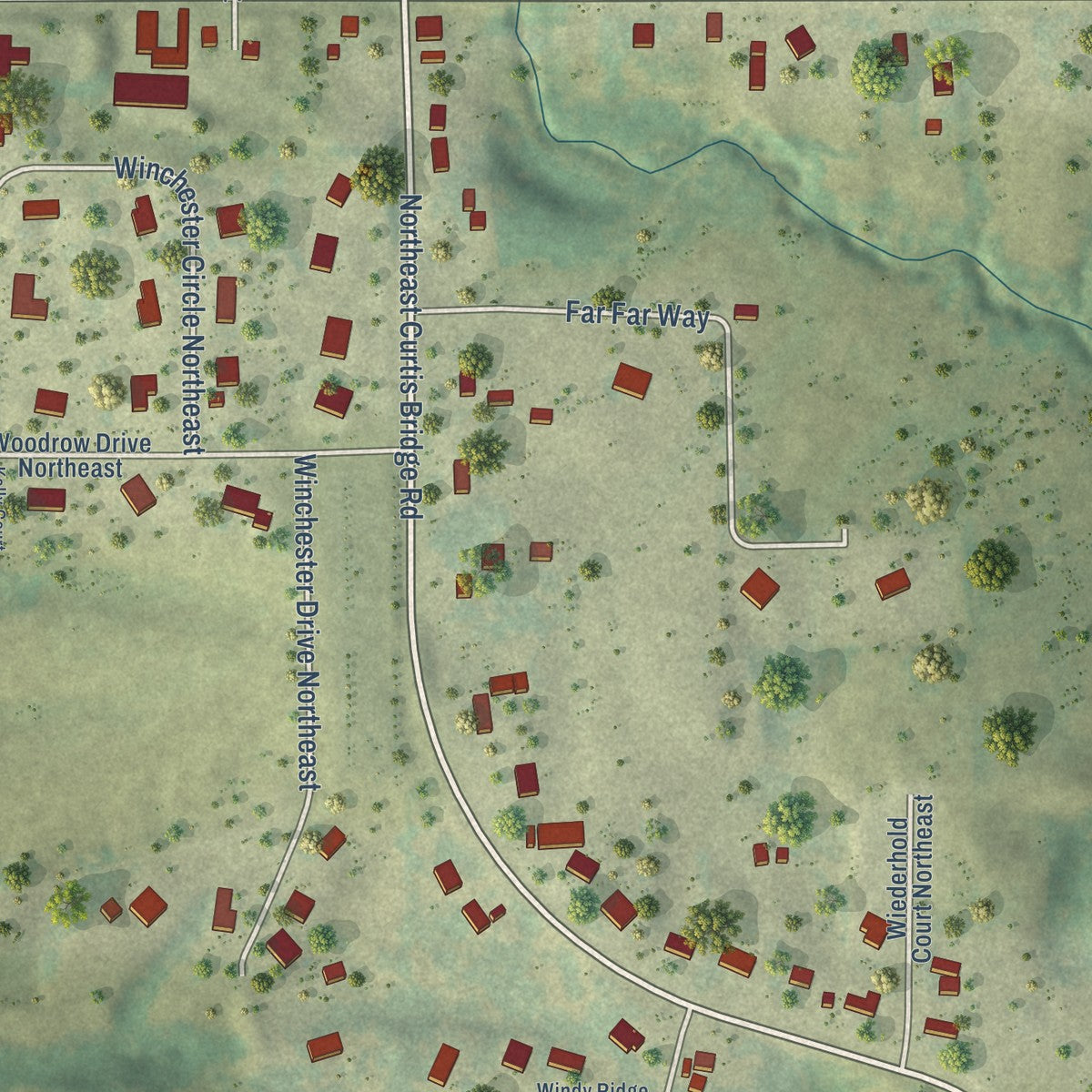 Close-up of the map of Shueyville, Iowa print showing street and building detail