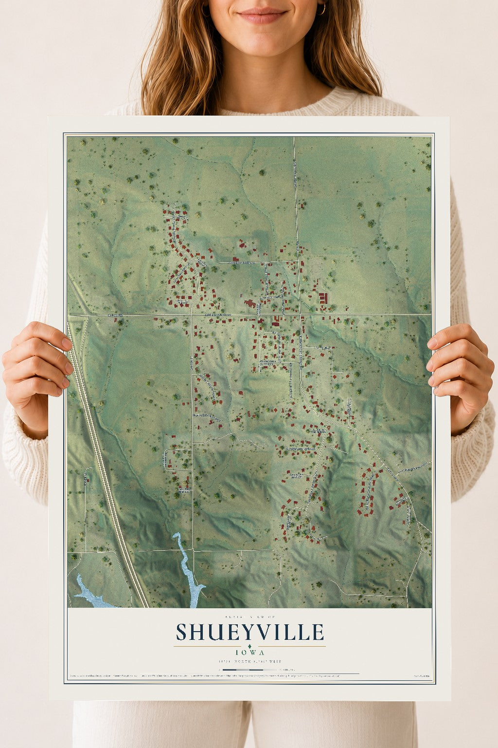 Map of Shueyville, Iowa, 18 x 24 inch unframed archival matte print