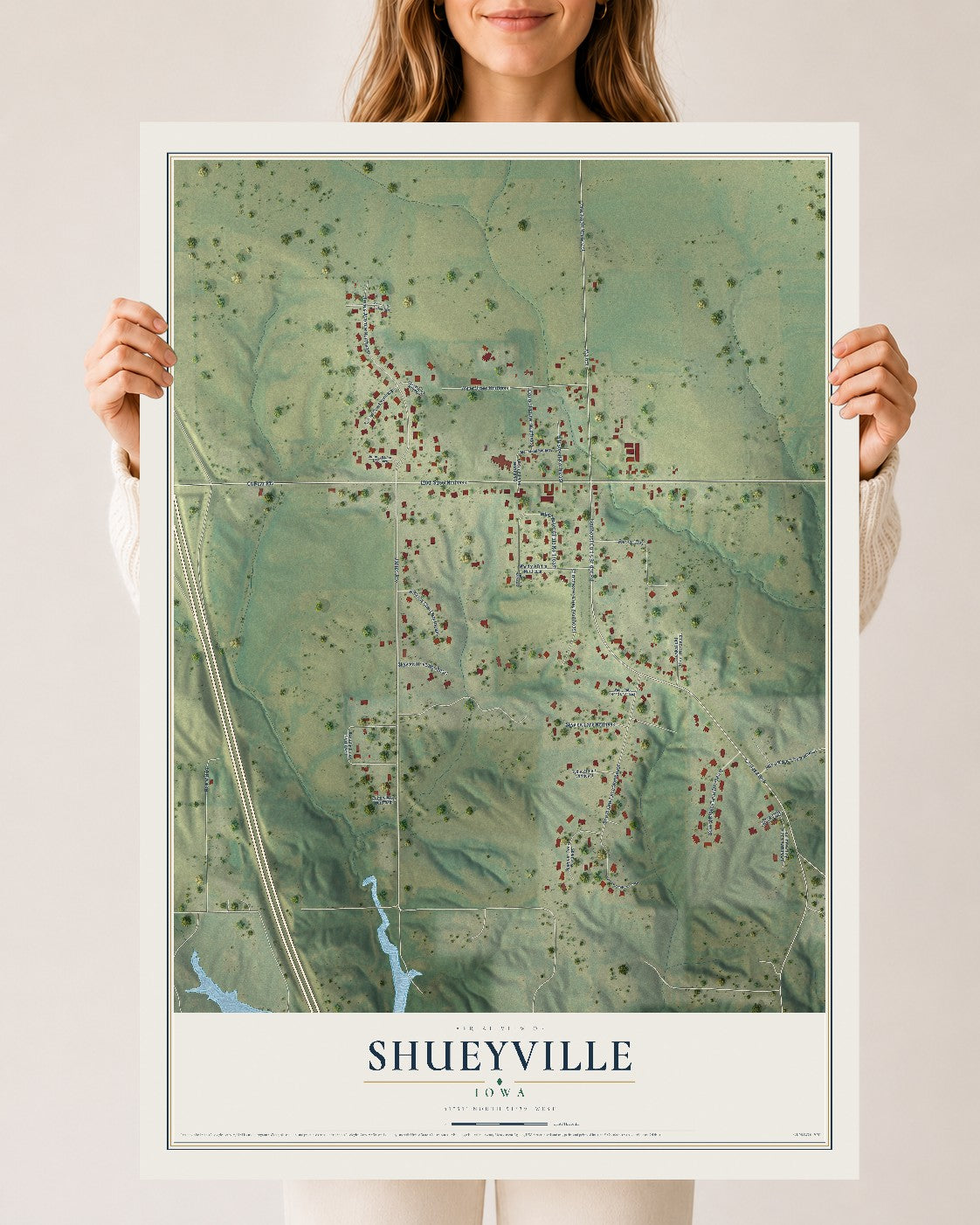 Map of Shueyville, Iowa, 24 x 36 inch unframed archival matte print