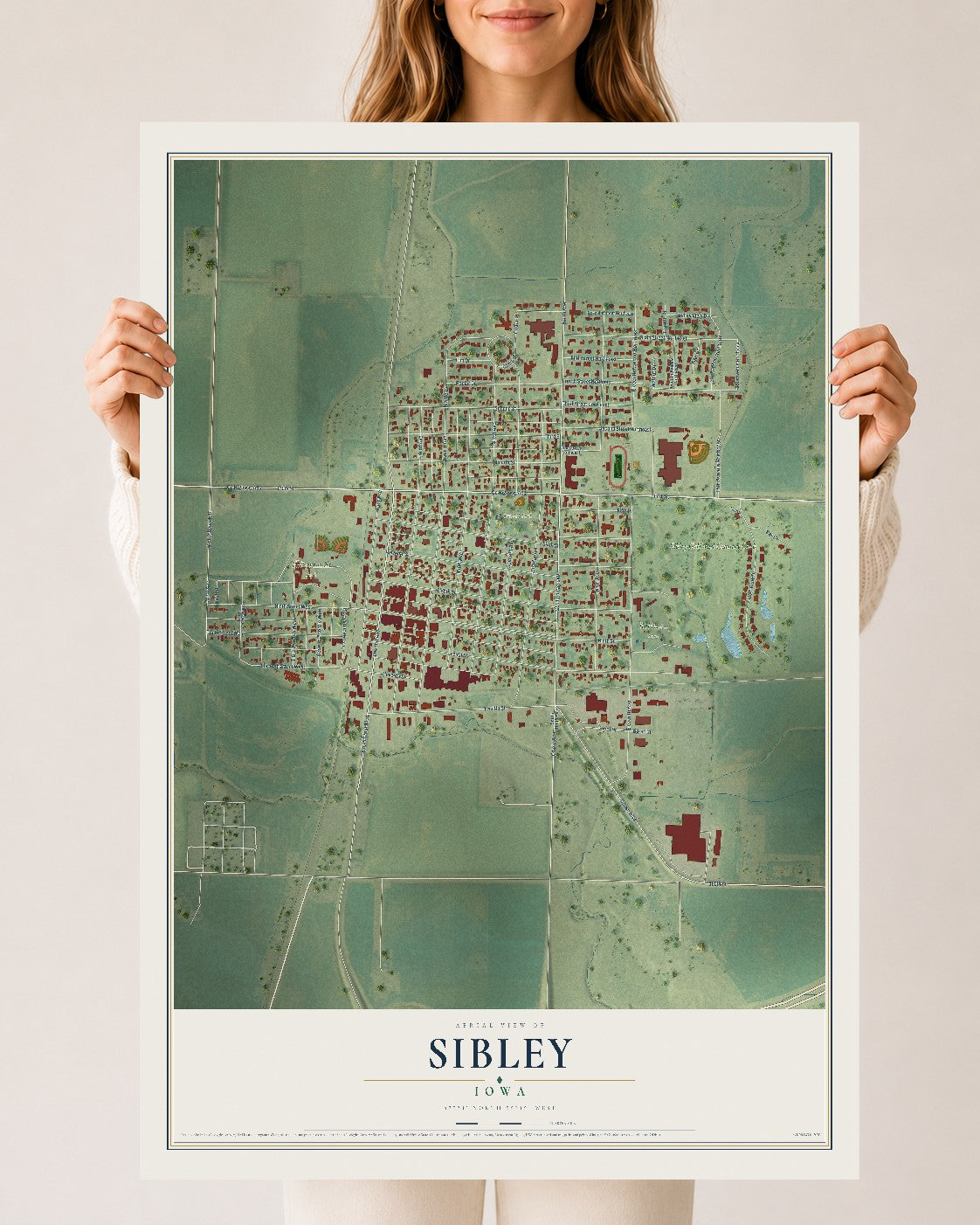 Map of Sibley, Iowa, 24 x 36 inch unframed archival matte print
