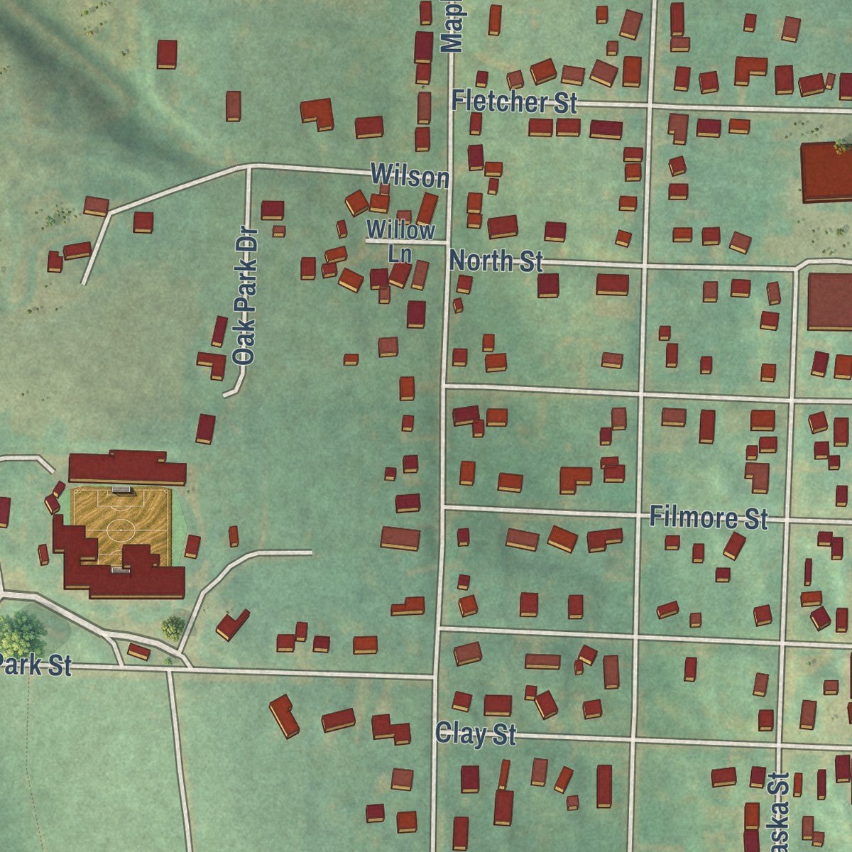 Close-up of the map of Sidney, Iowa print showing street and building detail
