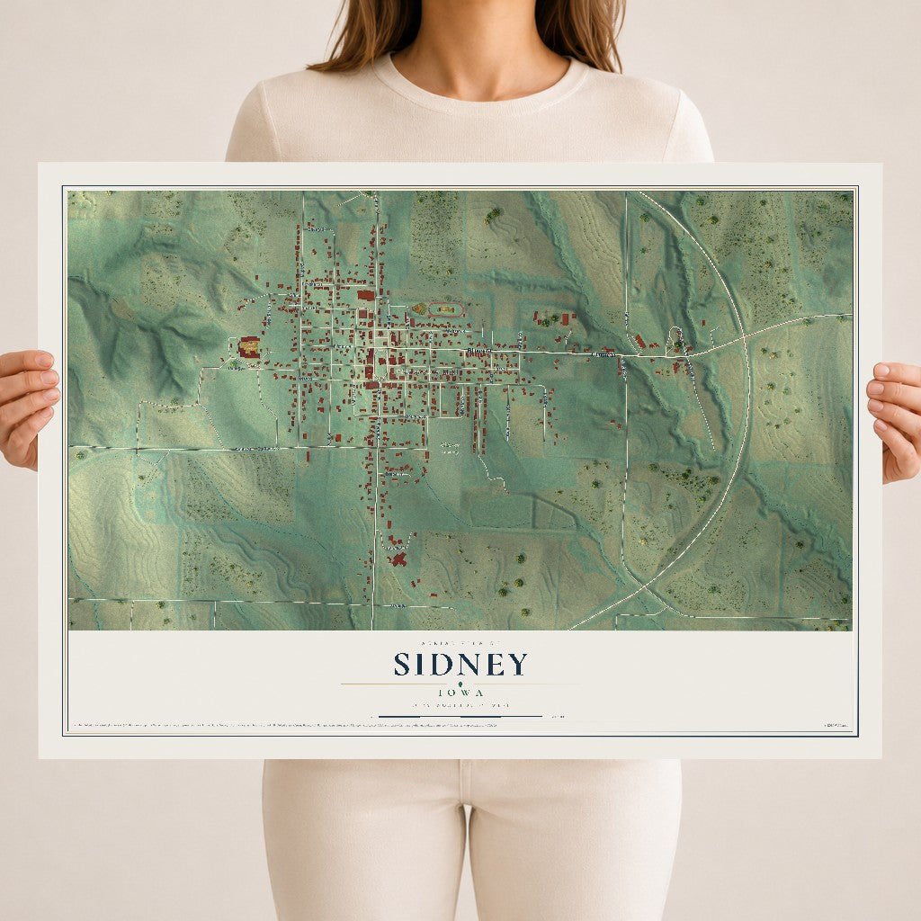 Map of Sidney, Iowa, 18 x 24 inch unframed archival matte print