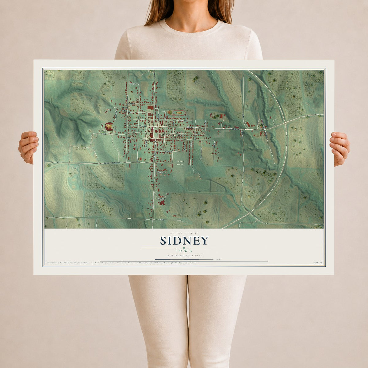 Map of Sidney, Iowa, 24 x 36 inch unframed archival matte print