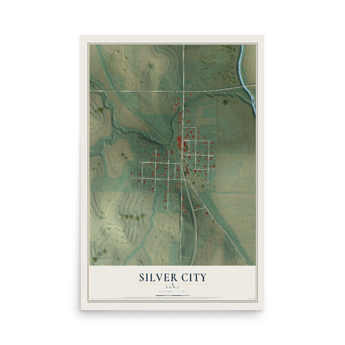 Map of Silver City, Iowa, 12 x 18 inch unframed archival matte print