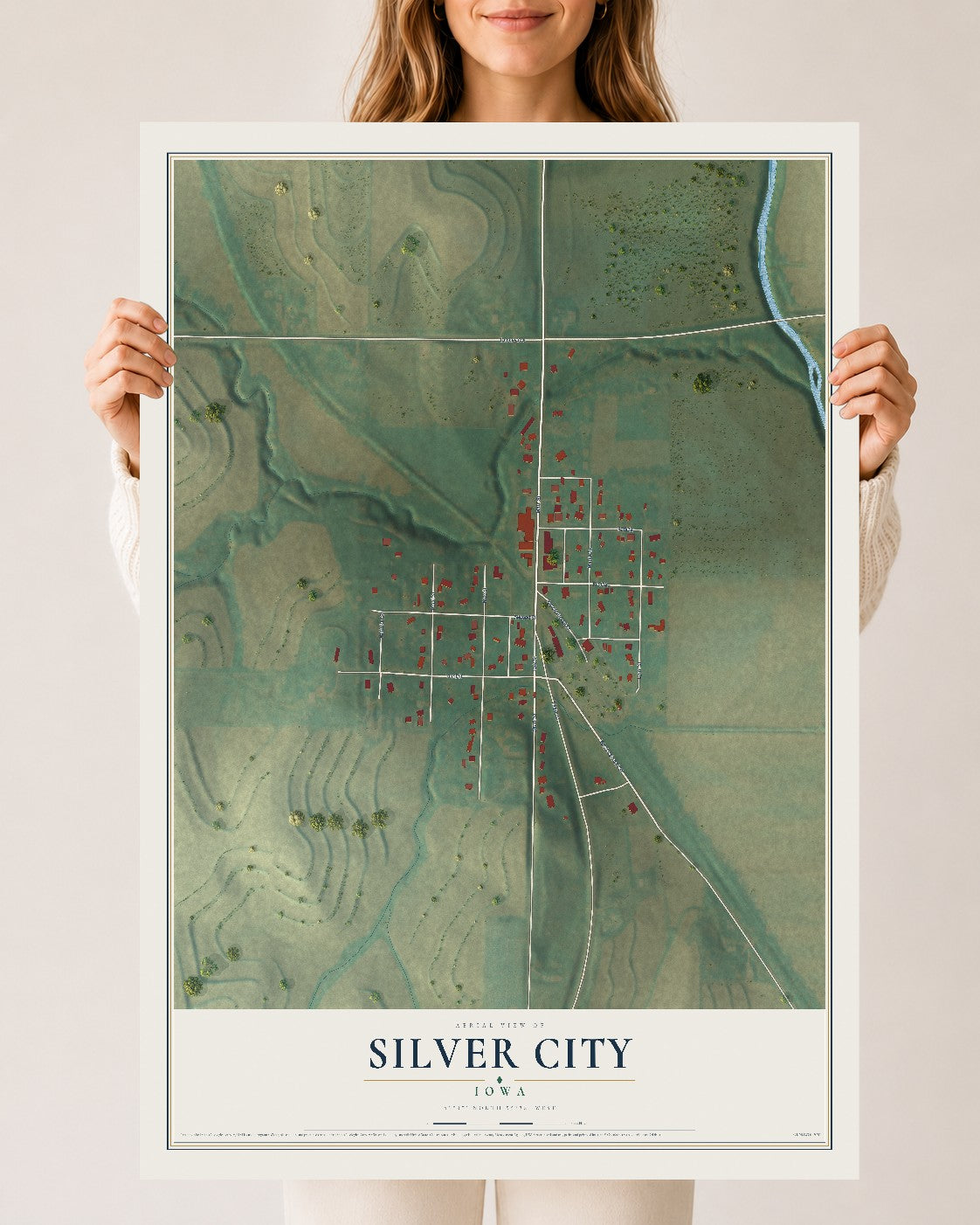 Map of Silver City, Iowa, 24 x 36 inch unframed archival matte print
