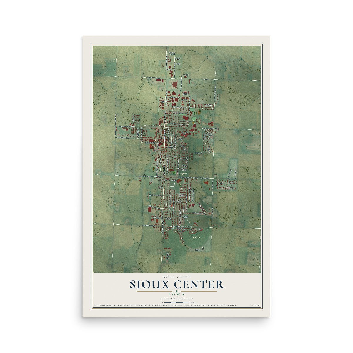 Map of Sioux Center, Iowa, 12 x 18 inch unframed archival matte print