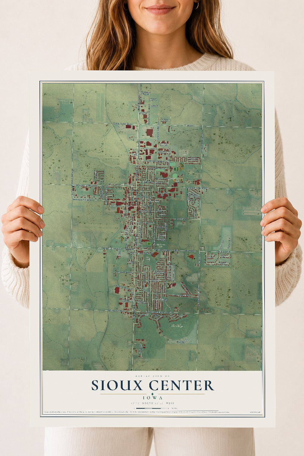 Map of Sioux Center, Iowa, 18 x 24 inch unframed archival matte print