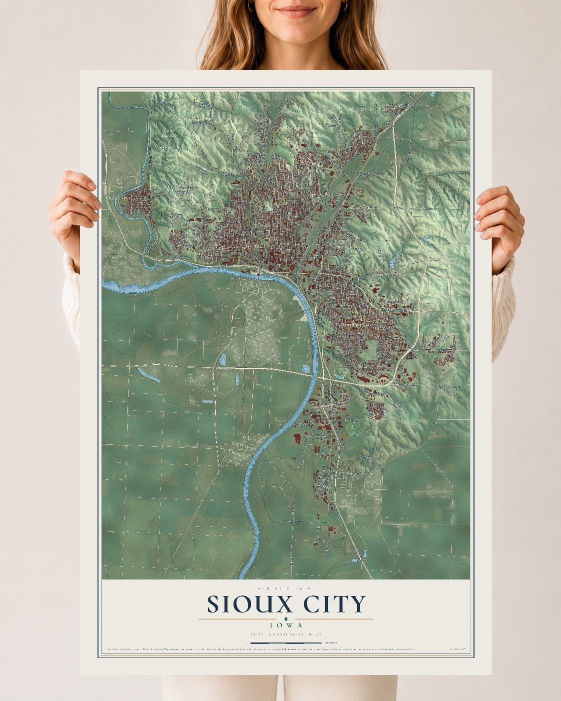 Map of Sioux City, Iowa, 24 x 36 inch unframed archival matte print