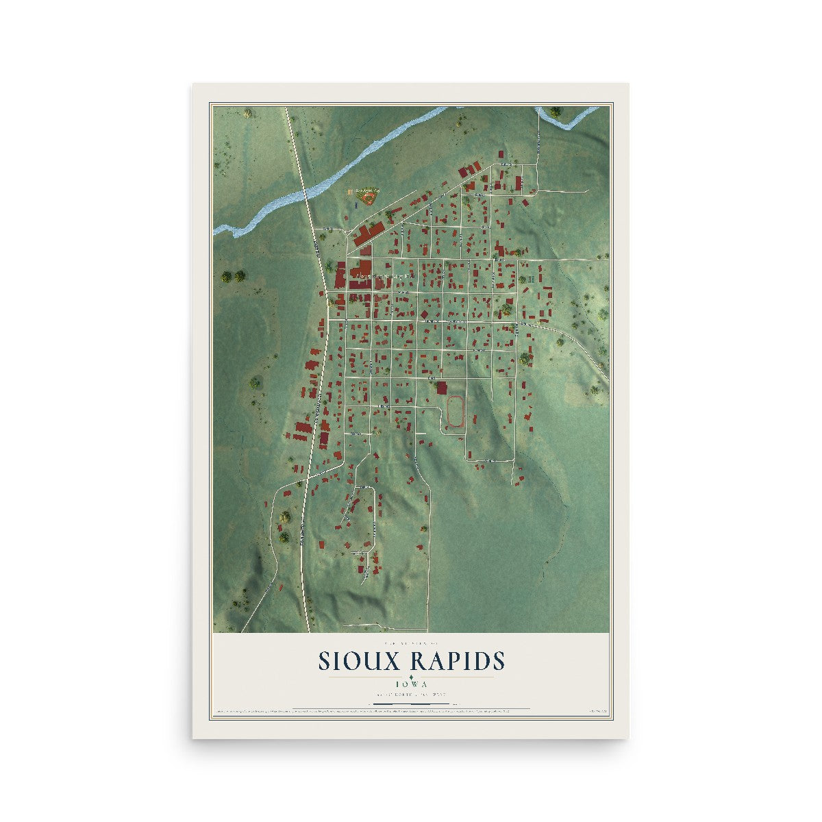 Map of Sioux Rapids, Iowa, 12 x 18 inch unframed archival matte print