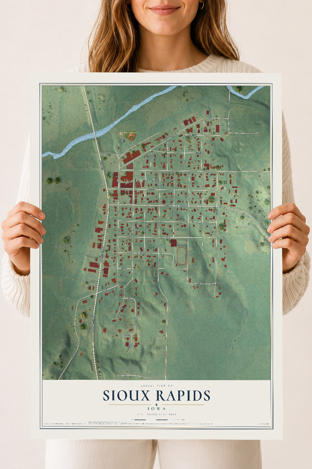 Map of Sioux Rapids, Iowa, 18 x 24 inch unframed archival matte print
