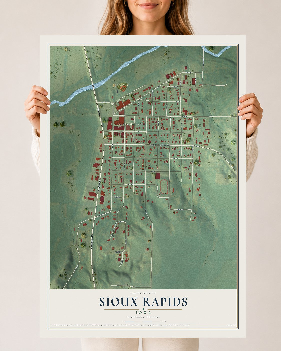 Map of Sioux Rapids, Iowa, 24 x 36 inch unframed archival matte print