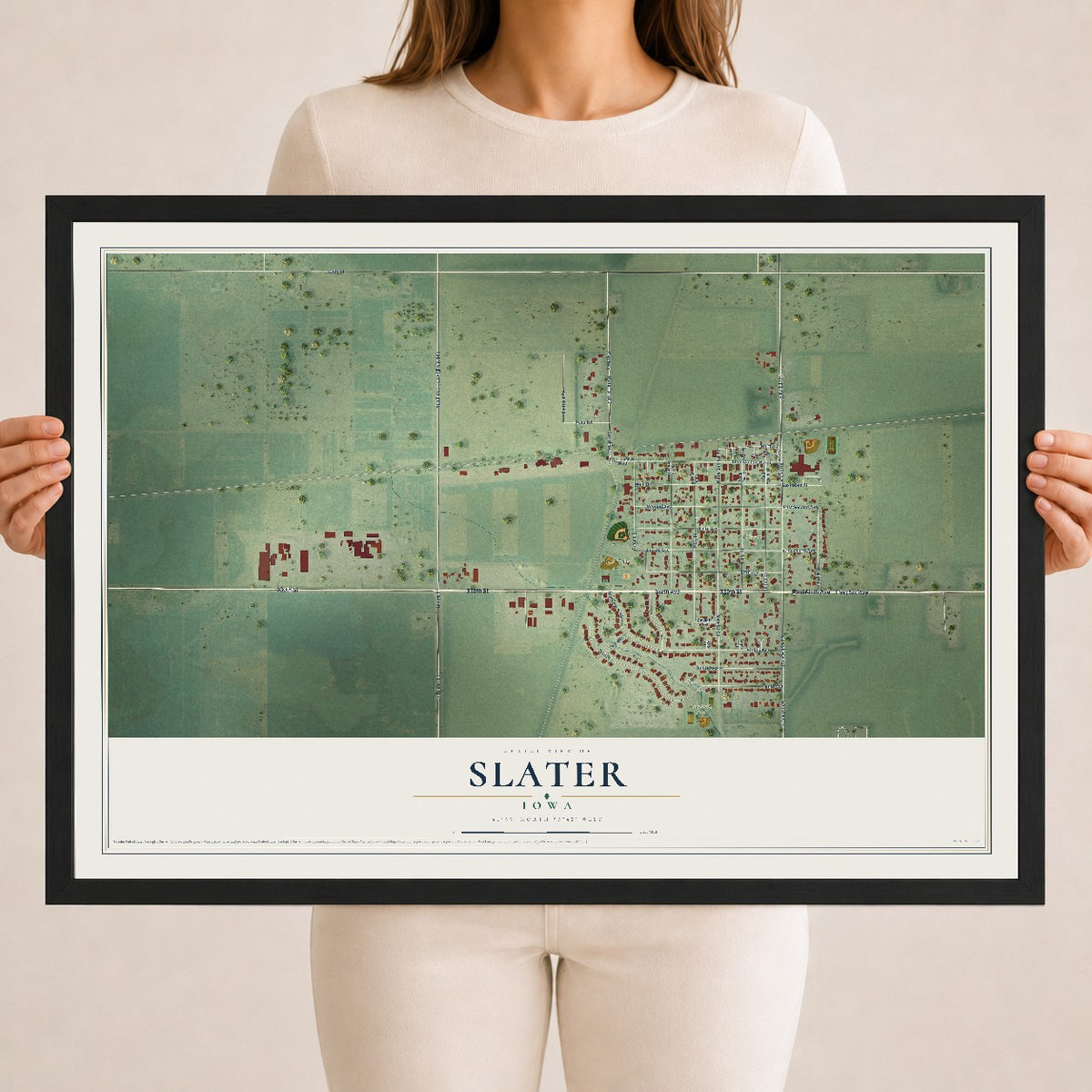 Map of Slater, Iowa, 18 x 24 inch print in a black wood frame
