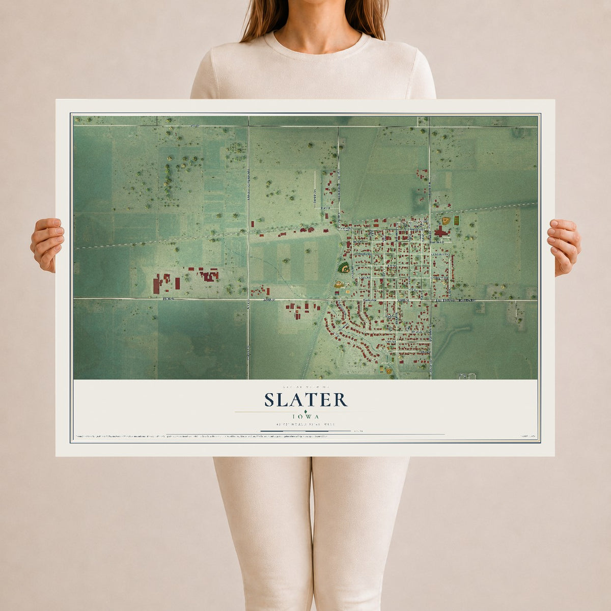 Map of Slater, Iowa, 24 x 36 inch unframed archival matte print