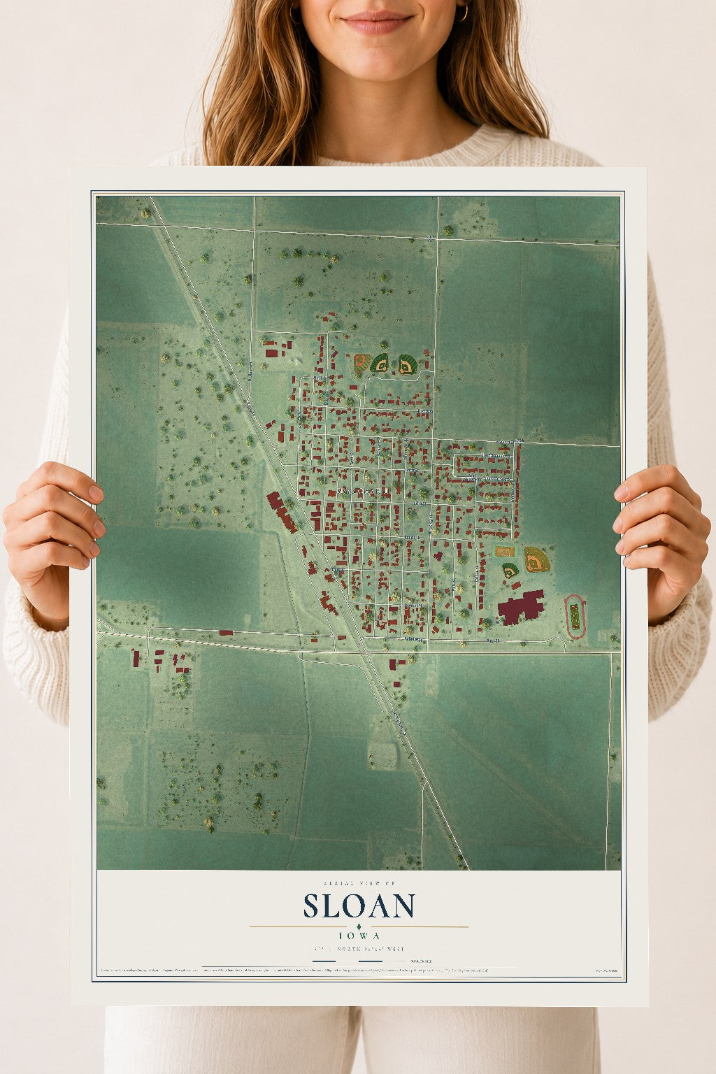 Map of Sloan, Iowa, 18 x 24 inch unframed archival matte print
