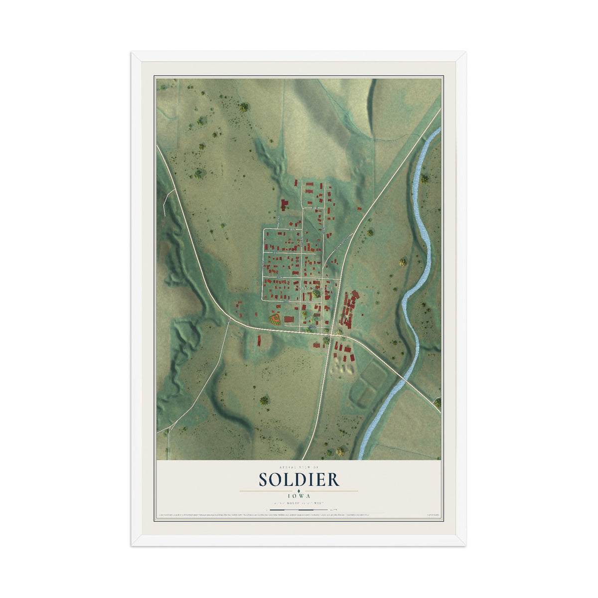 Map of Soldier, Iowa, 12 x 18 inch print in a white wood frame