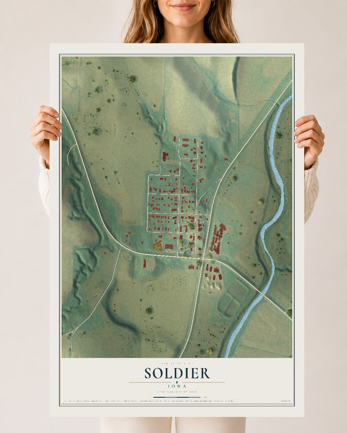 Map of Soldier, Iowa, 24 x 36 inch unframed archival matte print