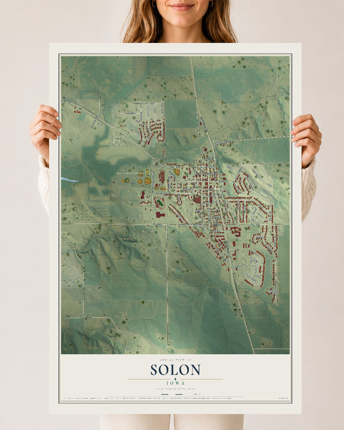 Map of Solon, Iowa, 24 x 36 inch unframed archival matte print