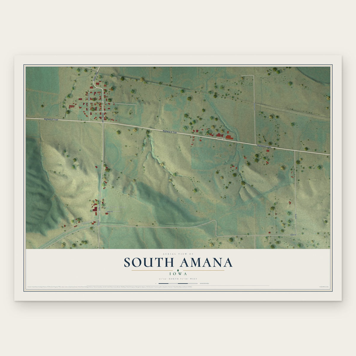 South Amana, Iowa map print, the full design