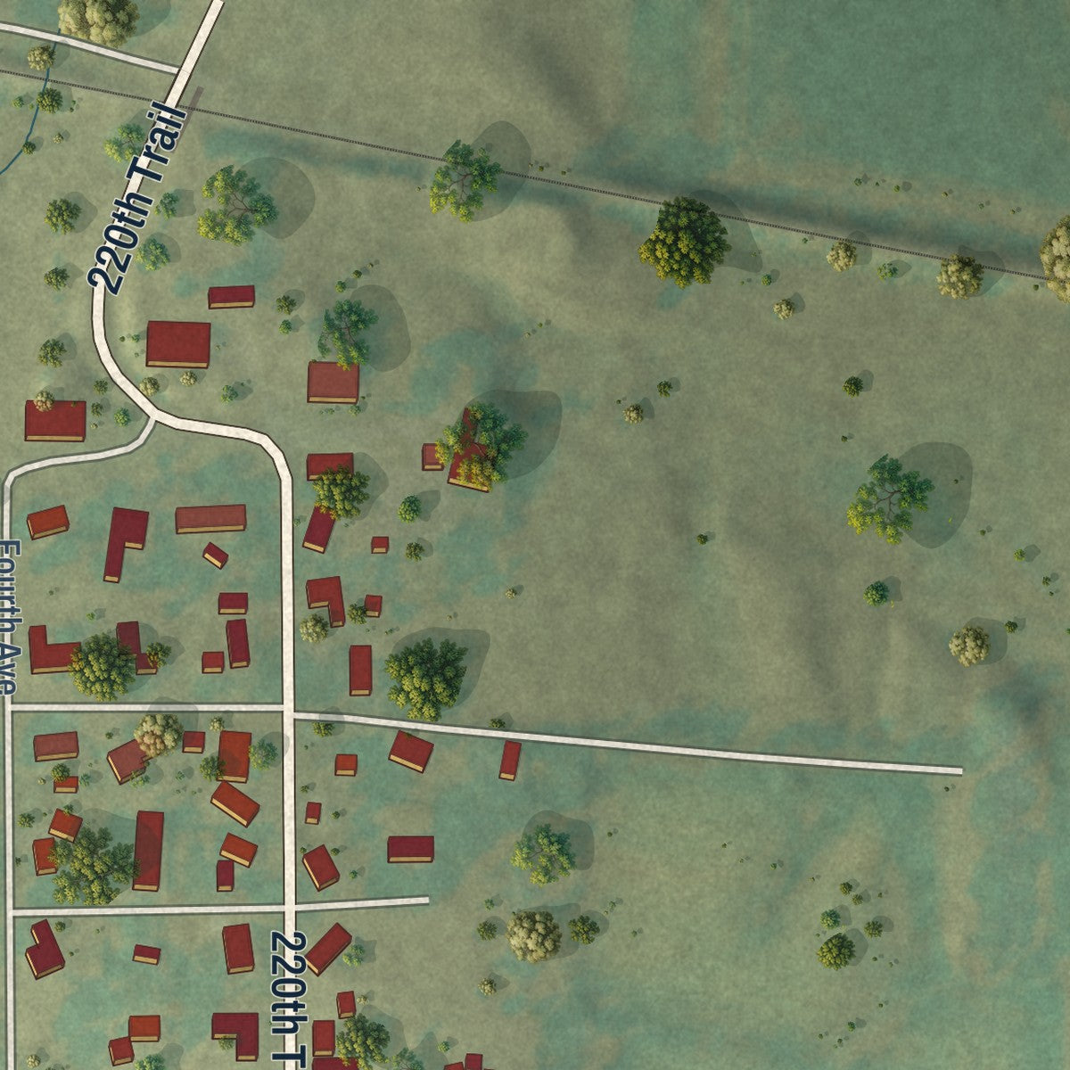 Close-up of the map of South Amana, Iowa print showing street and building detail
