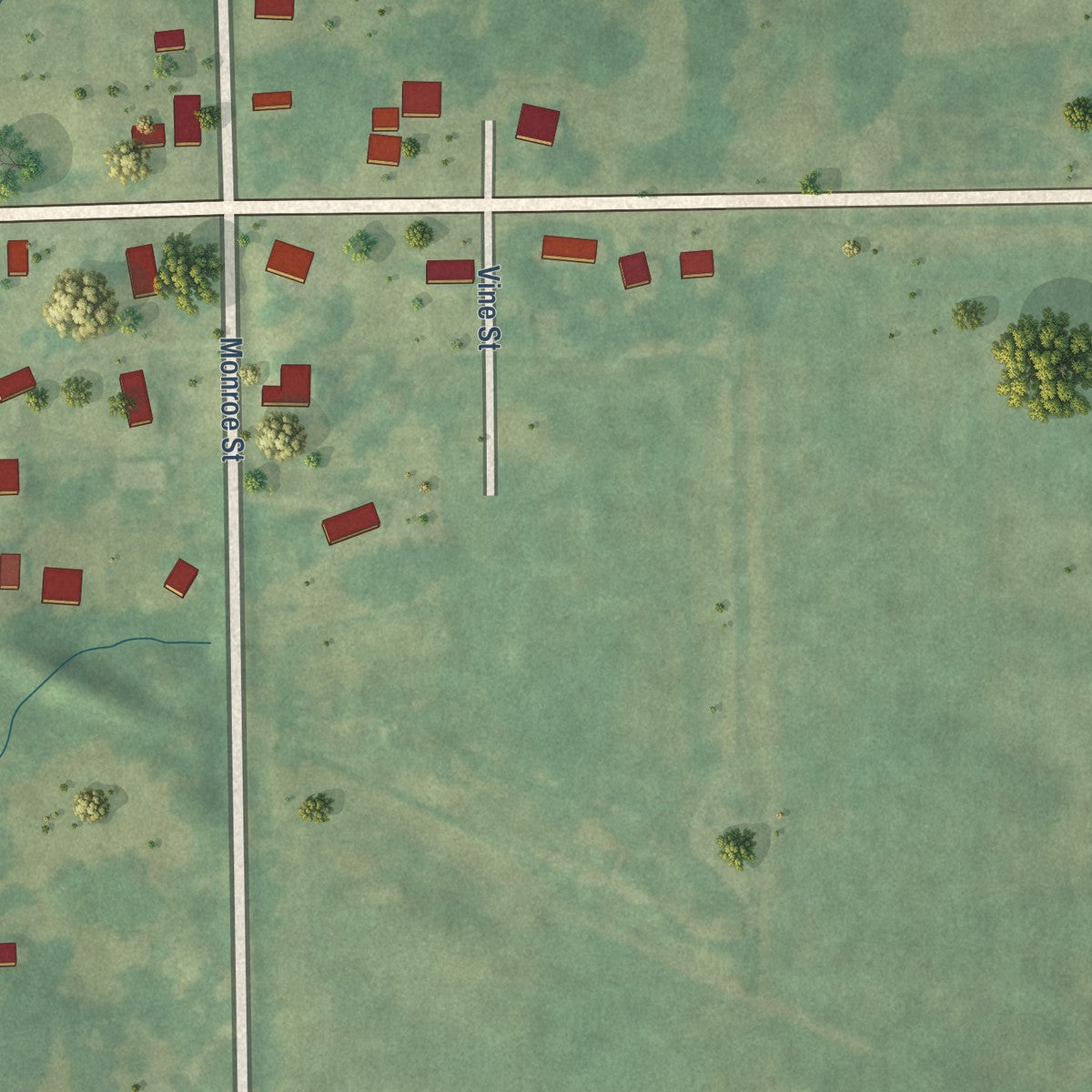 Second close-up of the map of South English, Iowa print showing more streets and buildings