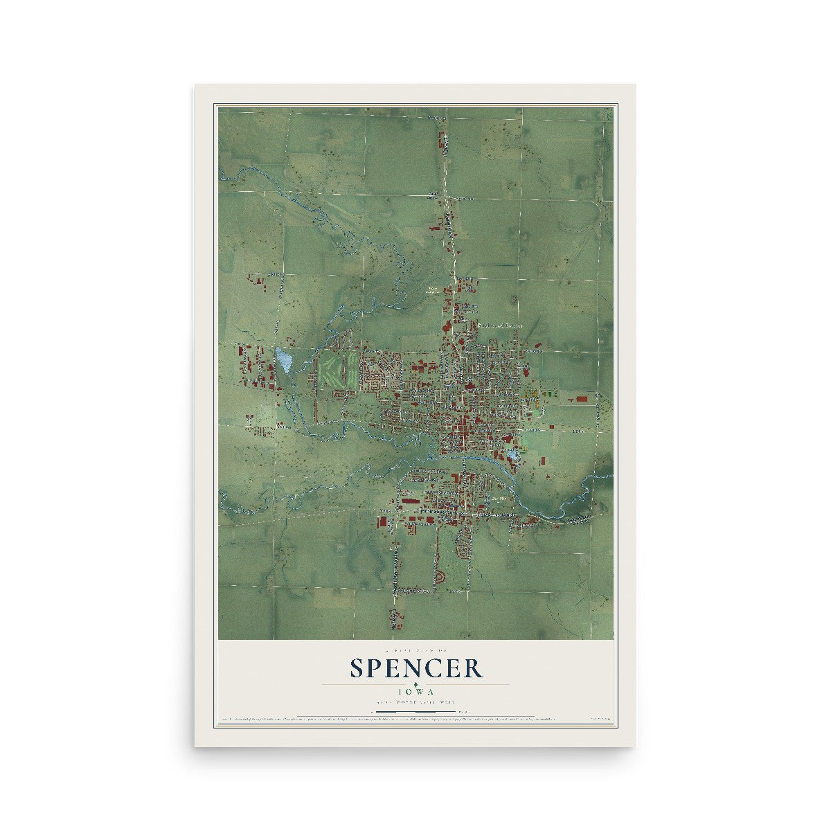 Map of Spencer, Iowa, 12 x 18 inch unframed archival matte print