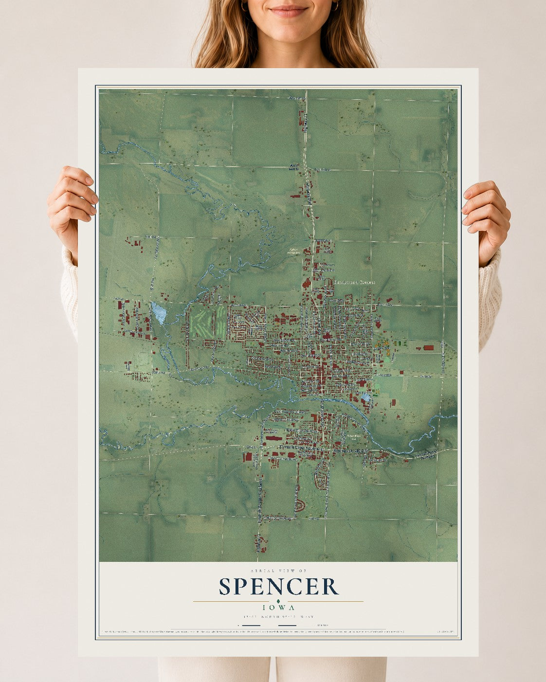 Map of Spencer, Iowa, 24 x 36 inch unframed archival matte print