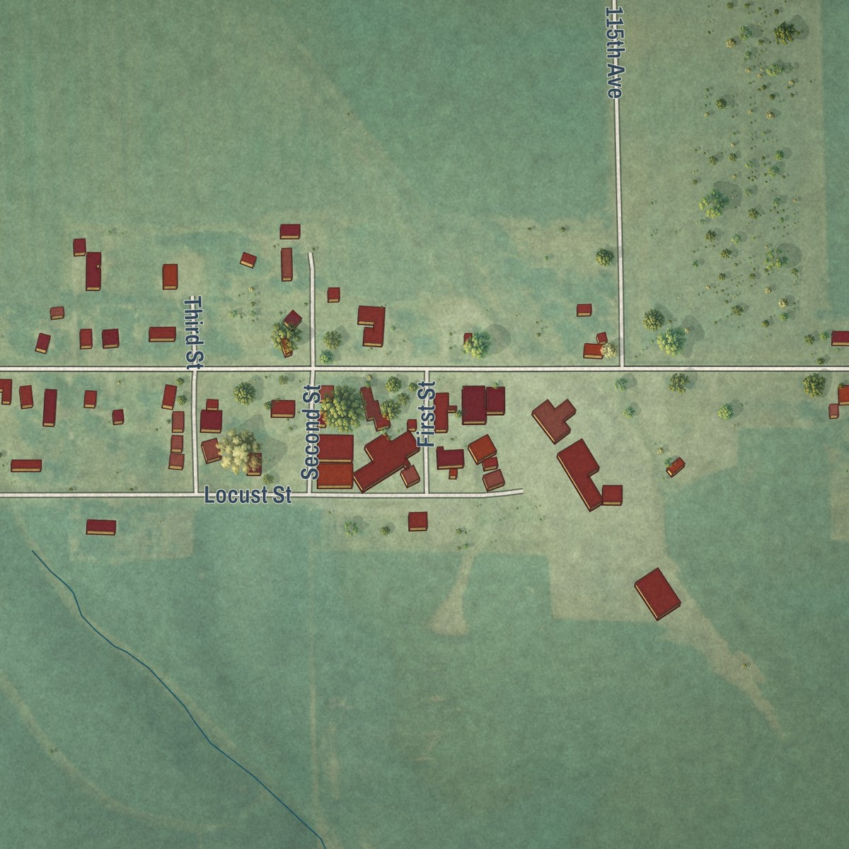 Close-up of the map of Sperry, Iowa print showing street and building detail