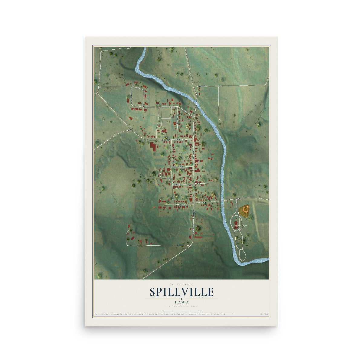 Map of Spillville, Iowa, 12 x 18 inch unframed archival matte print