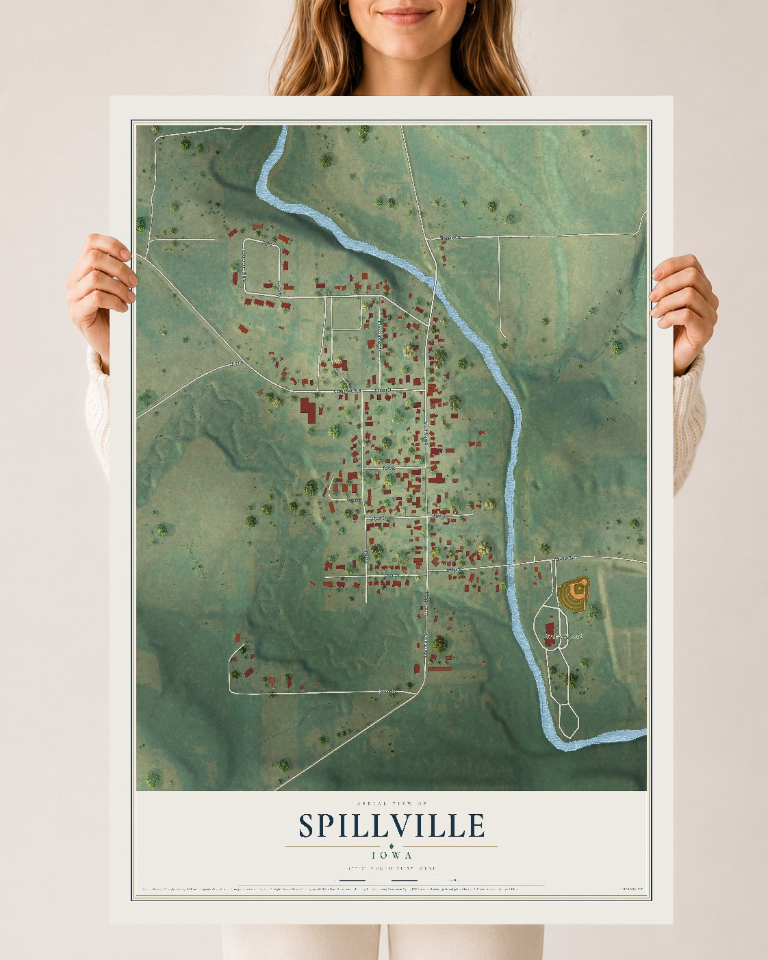 Map of Spillville, Iowa, 24 x 36 inch unframed archival matte print