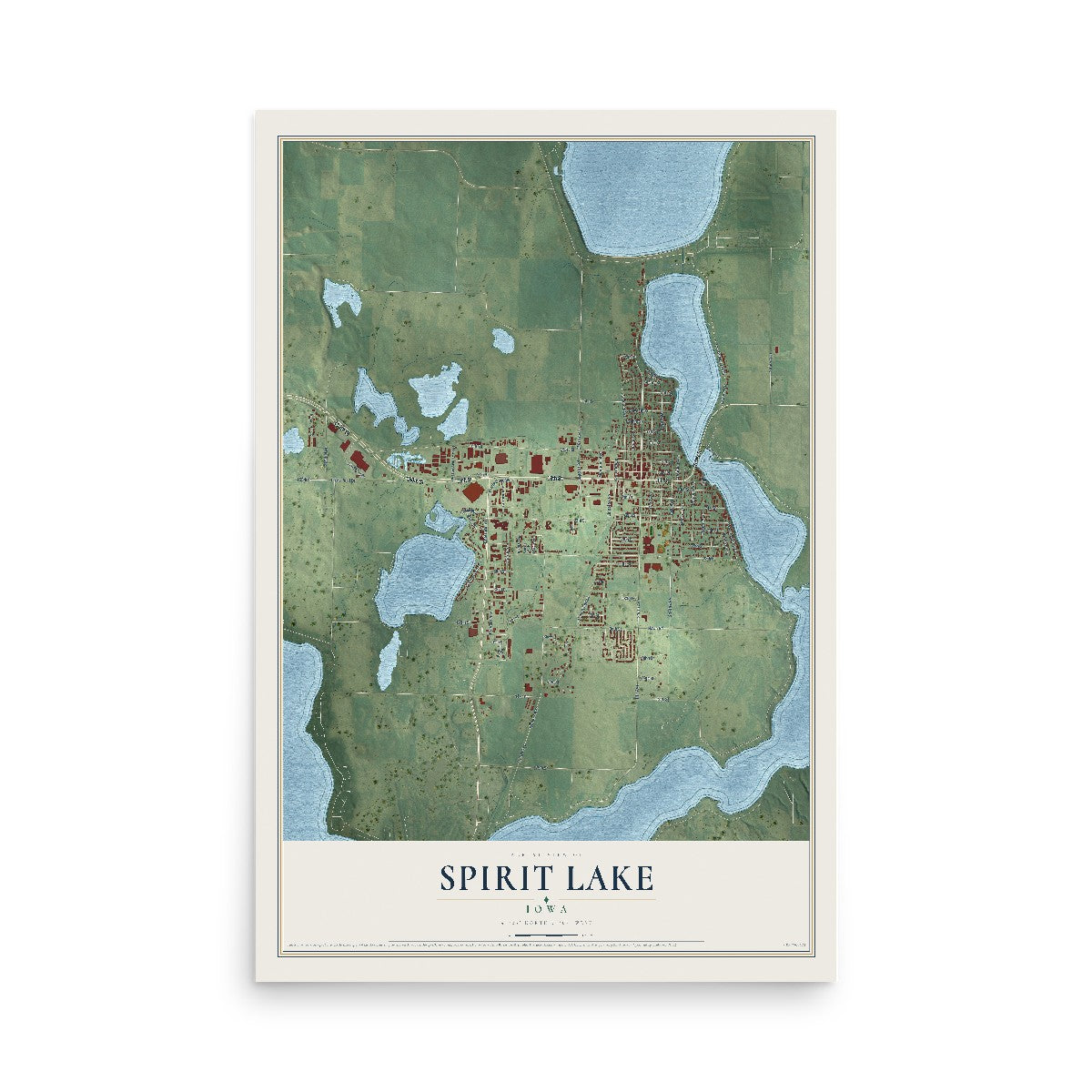 Map of Spirit Lake, Iowa, 12 x 18 inch unframed archival matte print