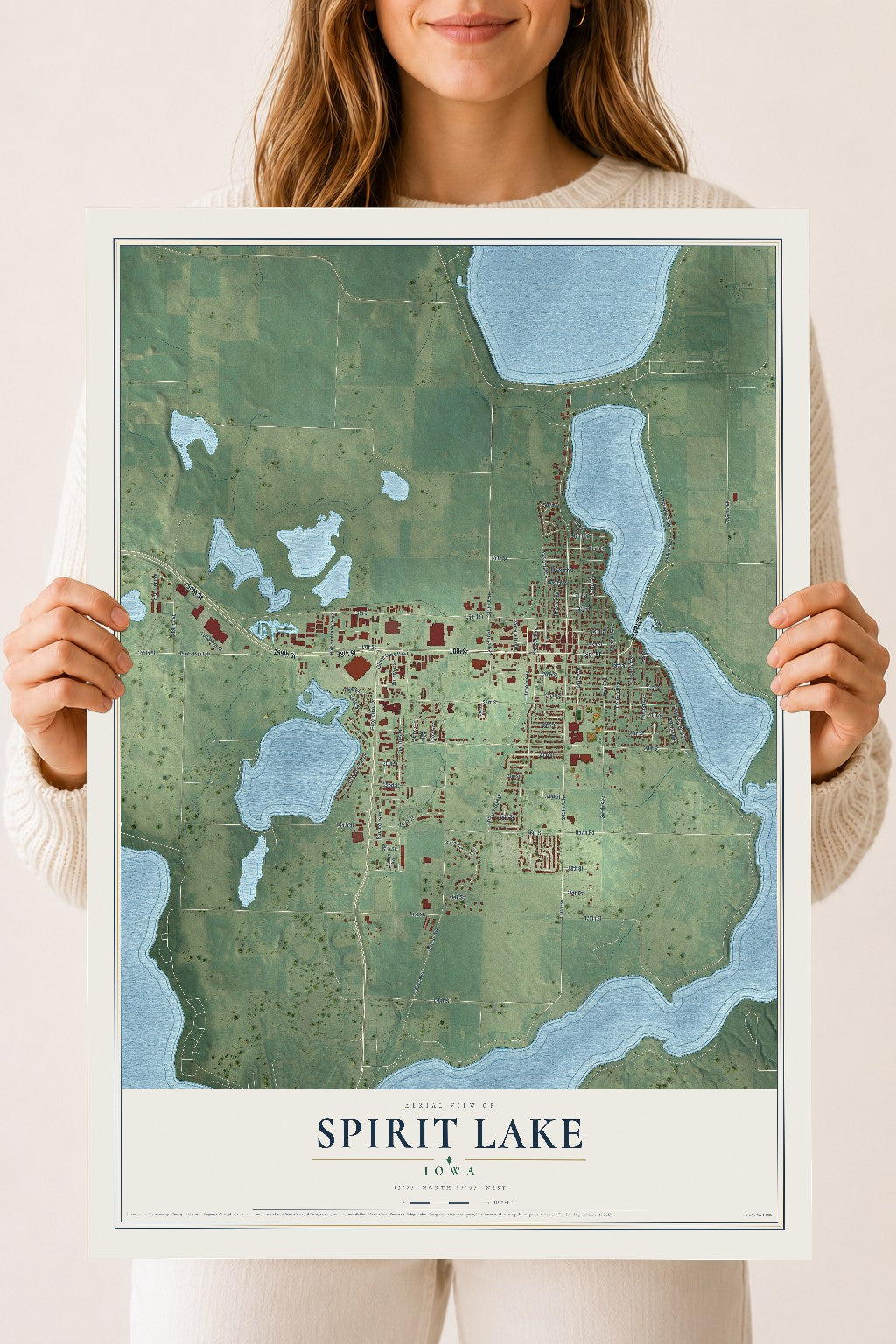 Map of Spirit Lake, Iowa, 18 x 24 inch unframed archival matte print