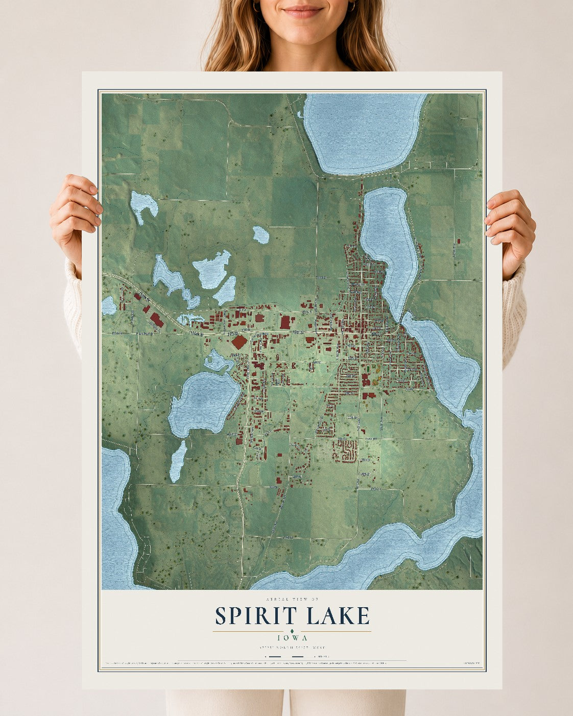 Map of Spirit Lake, Iowa, 24 x 36 inch unframed archival matte print