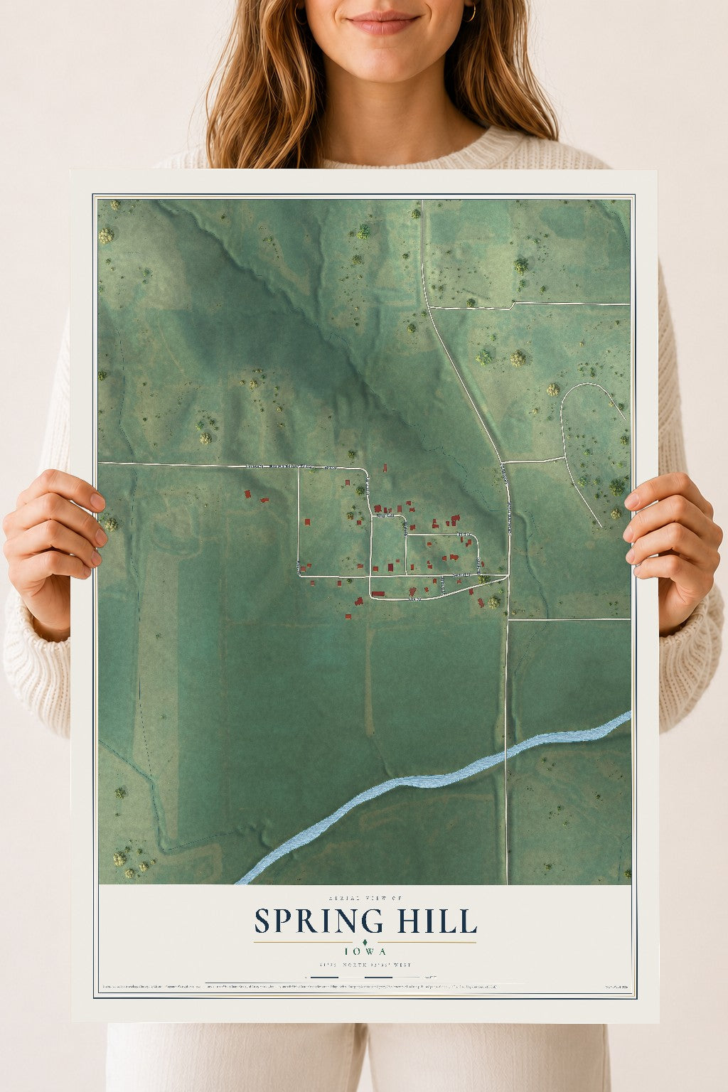 Map of Spring Hill, Iowa, 18 x 24 inch unframed archival matte print