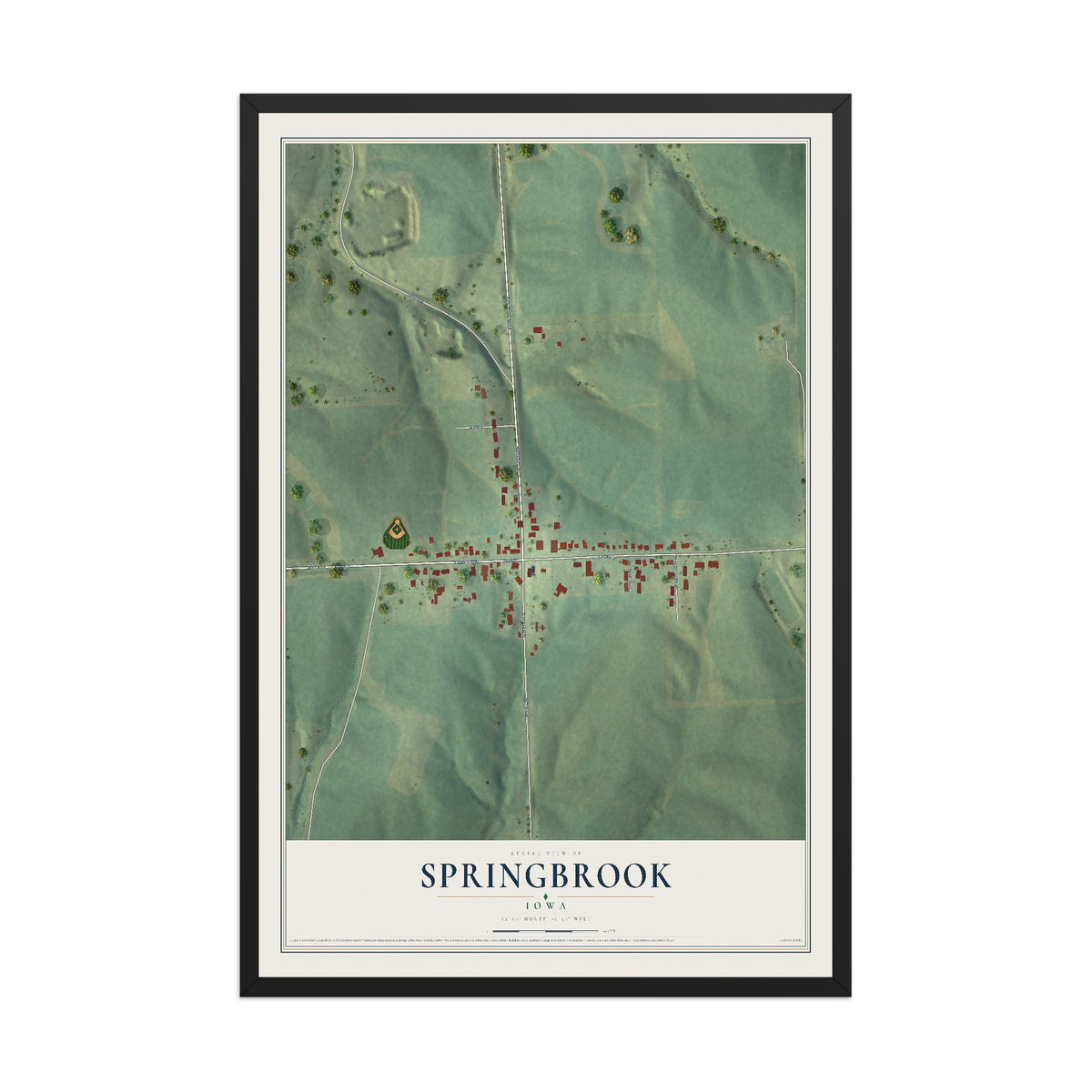 Map of Springbrook, Iowa, 12 x 18 inch print in a black wood frame