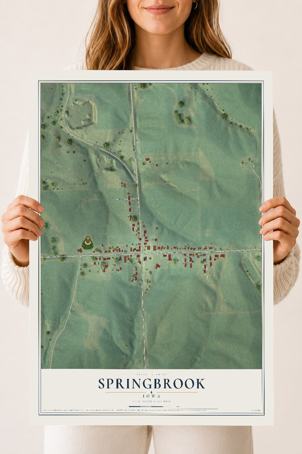 Map of Springbrook, Iowa, 18 x 24 inch unframed archival matte print